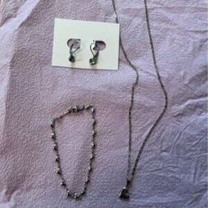 Silver Heart Jewelry Set - Necklace Bracelet Earrings